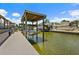 A private boat dock offers direct access to the water, enhancing the waterfront lifestyle of this property at 139 Douglas St, Edgewater, FL 32141