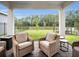 Covered patio with outdoor seating overlooking the backyard and wooded area at 17426 Saw Palmetto Ave, Clermont, FL 34714