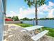 Backyard patio featuring a white picnic table and bench beside a serene grassy lawn at 2641 Delcrest Dr, Orlando, FL 32817