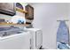 Modern laundry room with shelving and front-load washer and dryer at 633 Greymount St, Davenport, FL 33837