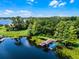 Stunning aerial view showcasing the home's waterfront location and boat dock at 8625 Vista Point Cv, Orlando, FL 32836