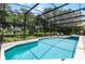 A screened-in pool with blue tile and lush landscaping at 8625 Vista Point Cv, Orlando, FL 32836