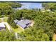 Bird's eye view of the home surrounded by lush trees, showcasing its serene setting near the lake at 9642 Florida Boys Ranch Rd, Clermont, FL 34711