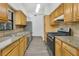 Galley kitchen with stainless steel appliances, granite countertops and wood cabinets at 1148 Northcrest Dr, Apopka, FL 32703