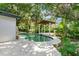 Lush backyard with a sparkling pool, covered patio area, and mature trees, perfect for entertaining at 1148 Northcrest Dr, Apopka, FL 32703
