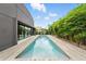 Long, modern pool with a wooden deck, bamboo surround, and expansive backyard at 1742 Temple Dr, Winter Park, FL 32789