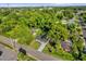 An aerial view shows the property among mature trees and landscaping at 461 Brentwood Dr, Daytona Beach, FL 32117
