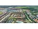 Community aerial view with nearby resort-style community pool, tennis courts, and many neighborhood homes at 5368 Oakbourne Ave, Davenport, FL 33837