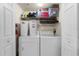 Functional laundry area with washer, dryer, and ample storage shelving for household supplies at 829 Camargo Way # 211, Altamonte Springs, FL 32714