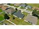 Aerial view of a quiet residential street lined with well-maintained homes and green lawns at 130 Winsor Ave, Davenport, FL 33837