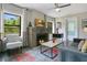 Inviting living room featuring a fireplace, windows with views, and comfortable seating at 1600 Dauphin Ln, Orlando, FL 32803