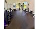 Well-equipped home gym with modern workout equipment, rubber flooring, and natural light from large windows at 1813 Glenbay Ct, Windermere, FL 34786