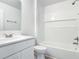 Bright, all-white bathroom featuring a shower-tub combo and modern vanity at 1816 Alexander Ave, Sanford, FL 32771
