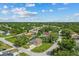 An aerial view shows a neighborhood with mature trees, well-maintained homes, and clear blue skies above at 2351 El Prado Ter, Deltona, FL 32725