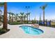 Community hot tub with mature palm trees, landscaping, and views of the neighborhood at 5172 Oakbourne Ave, Davenport, FL 33837