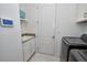 Clean laundry room with modern washer and dryer, granite countertop, and storage at 10275 Henbury St, Orlando, FL 32832