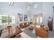Spacious living room features high ceilings, large windows, and stylish leather furniture with modern decor at 10275 Henbury St, Orlando, FL 32832