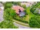 Aerial view of a private backyard oasis featuring a screened pool and mature trees at 2000 Bloomsbury Run, Lake Mary, FL 32746