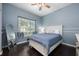 Cozy bedroom featuring wood floors, a large window seat, and a comfortable bed with blue accents at 2000 Bloomsbury Run, Lake Mary, FL 32746