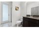 Bathroom with vanity, granite countertop, and walk-in shower with glass door at 2275 Pearl Cider St, Orlando, FL 32824