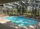 A serene screened-in pool area with a clear blue pool and a view of the surrounding woods at 2313 Park Village Pl, Apopka, FL 32712
