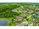 Breathtaking aerial shot of a beautiful neighborhood with private pools, lush landscaping, and tranquil lake views at 2360 Brewerton Ln, Orlando, FL 32824
