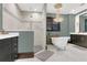 Bathroom showcasing elegant free-standing tub, walk-in shower, and stylish finishes at 2388 Baronsmede Ct, Winter Garden, FL 34787