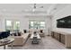Bright living room with a comfortable sofa, large window overlooking the lake, and stylish decor at 2674 Midsweet Ave, St Cloud, FL 34772