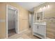 Bathroom featuring stylish tiled floors, a vanity, and access to a walk-in closet for ample storage at 2725 White Magnolia Loop, Clermont, FL 34711