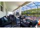 Inviting screened patio boasts stylish seating, and a tranquil view of the pool and lush greenery at 2816 Simile St, Kissimmee, FL 34746