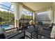 Relaxing screened patio with stylish seating, overlooking the pool and well manicured backyard at 2816 Simile St, Kissimmee, FL 34746