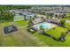 Aerial view showcasing community playground and pool surrounded by lush landscaping in a Gathering-friendly neighborhood at 3849 Kimbolton Way, Sanford, FL 32773