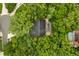 An aerial view of a home surrounded by lush green trees with a screened pool at 917 Southern Oak Ln, Apopka, FL 32712