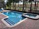 Private pool with a spa and a fenced-in patio area, surrounded by palm trees at 1452 Moon Valley Dr, Davenport, FL 33896