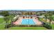 Aerial view of community pool with chairs, umbrellas, and covered seating area at 1556 Alligator St, St Cloud, FL 34771