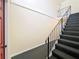 A well-lit carpeted staircase with a black railing adds sophistication to the entryway at 200 St Andrews Blvd # 911, Winter Park, FL 32792