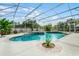 Inviting screened-in pool with a unique shape, spa, and tropical landscaping for a serene outdoor experience at 245 Meadow Bay Ct, Lake Mary, FL 32746