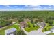 Aerial view of home in a serene neighborhood with natural backdrop, long driveway, and mature landscaping at 412 Mallard Way, Kissimmee, FL 34759