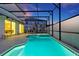 Backyard view of screened pool with attached hot tub, dining and seating areas at 4429 Ganesha Loop, Kissimmee, FL 34746