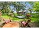 Tranquil backyard with a deck, table, and chairs, shaded by mature trees at 524 S Lakeview Ave, Winter Garden, FL 34787