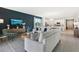 Bright living room featuring modern furniture, a neutral color palette, and an open layout flowing into the kitchen area at 5909 Cliffbow Loop, Leesburg, FL 34748