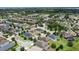 An aerial view showcases the neighborhood layout and streetscape in this residential community at 7409 Fairgrove Ave, Windermere, FL 34786