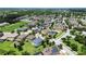 A lovely, two-story home highlighted from an aerial view within a lush, planned community at 7409 Fairgrove Ave, Windermere, FL 34786