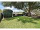 Well-maintained backyard with vibrant green lawn, mature trees, and a shed, providing a serene outdoor space at 116 E Lauren Ct, Fern Park, FL 32730