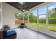 Inviting screened patio with comfortable seating, ceiling fan and backyard view at 1161 Roxboro Rd, Longwood, FL 32750