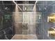 A luxurious glass enclosed shower featuring elegant black marble tiling and dual shower heads at 1191 Banbury Trl, Maitland, FL 32751