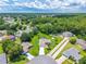 Aerial view of a neighborhood with lush greenery and well-maintained homes at 909 Hendon Place, Kissimmee, FL 34758