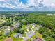 Expansive aerial view of the neighborhood showcasing the property and surrounding lush green landscape under a partly cloudy sky at 909 Hendon Place, Kissimmee, FL 34758