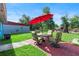 Charming backyard with patio furniture, perfect for enjoying outdoor meals and relaxation under the shade at 4654 Alhama St, Orlando, FL 32811