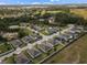 Aerial view features homes with solar panels near water with lots of trees at 540 Vitoria Rd, Davenport, FL 33837